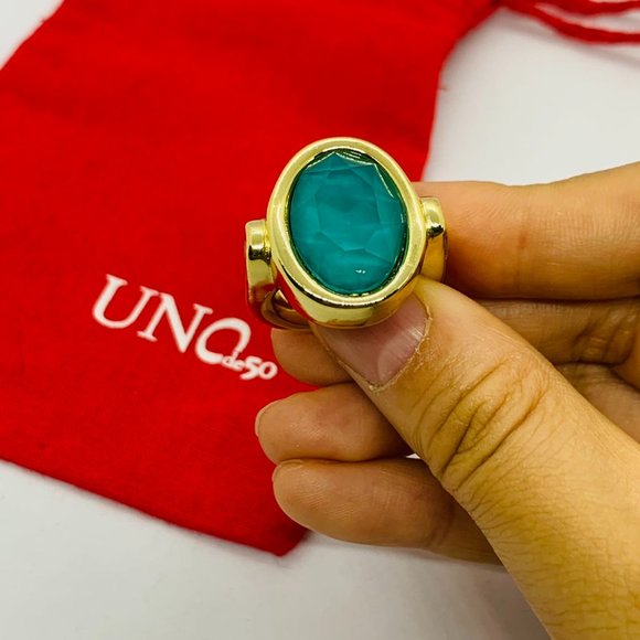 Uno de 50 Gold Ring Orion Ring UNOde50 Green Swarovski Crystal - Picture 1 of 8